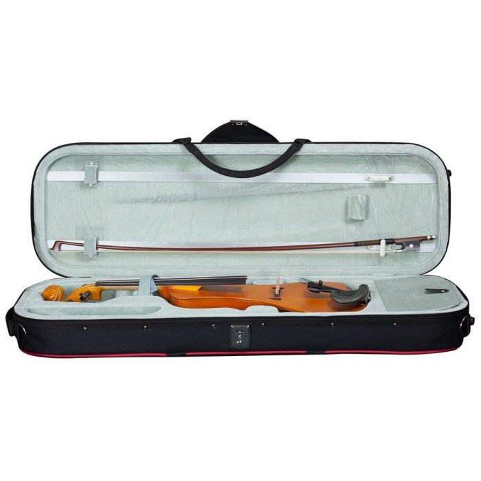 Hidersine Electric Violin Outfit Flamed Maple Amber, with open case