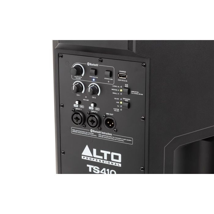 Input close up view of the Alto Truesonic TS410 Active PA Speaker