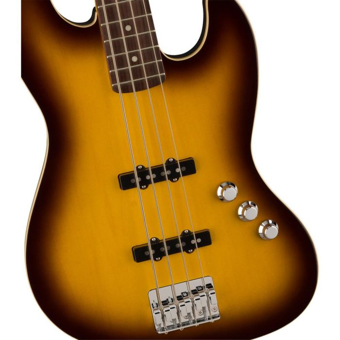 Fender Aerodyne Special Jazz Bass Chocolate Burst, body closeup