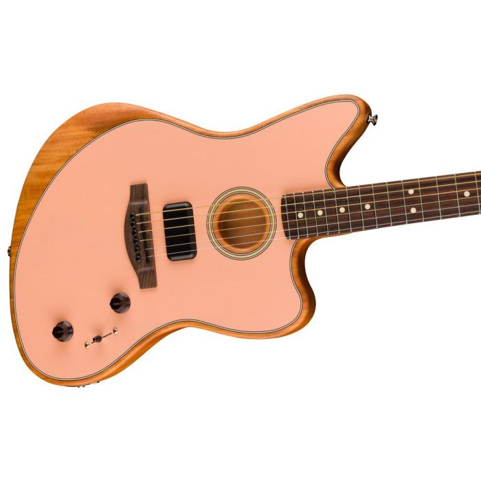 Fender Acoustasonic Player Jazzmaster Shell Pink, body closeup