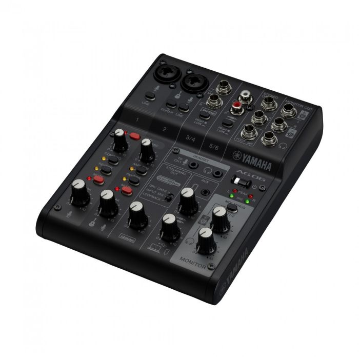 Angled view of the Yamaha AG06MK2 6 Channel Mixer with USB Interface, Black