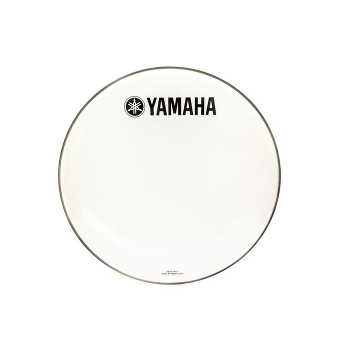 yamaha yamaha 22 white classic logo bass drum head, front view