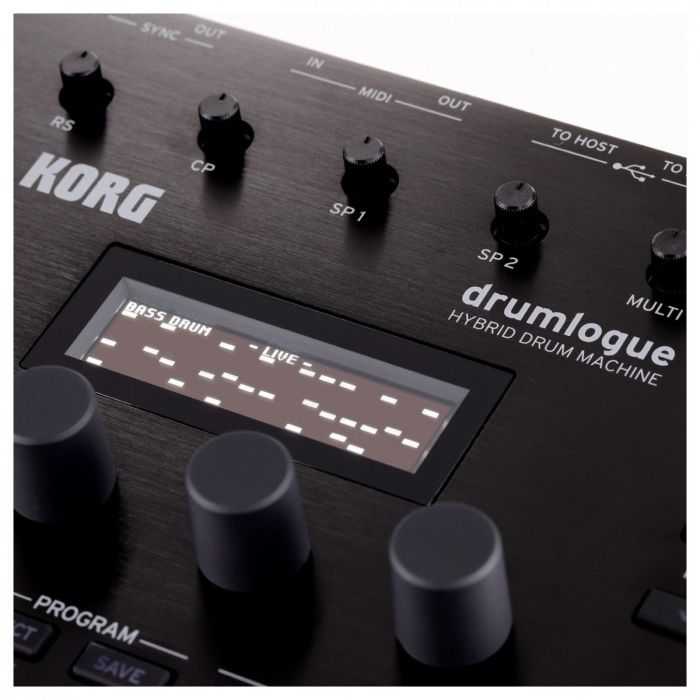 Display close up on the Korg Drumlogue Hybrid Drum Machine