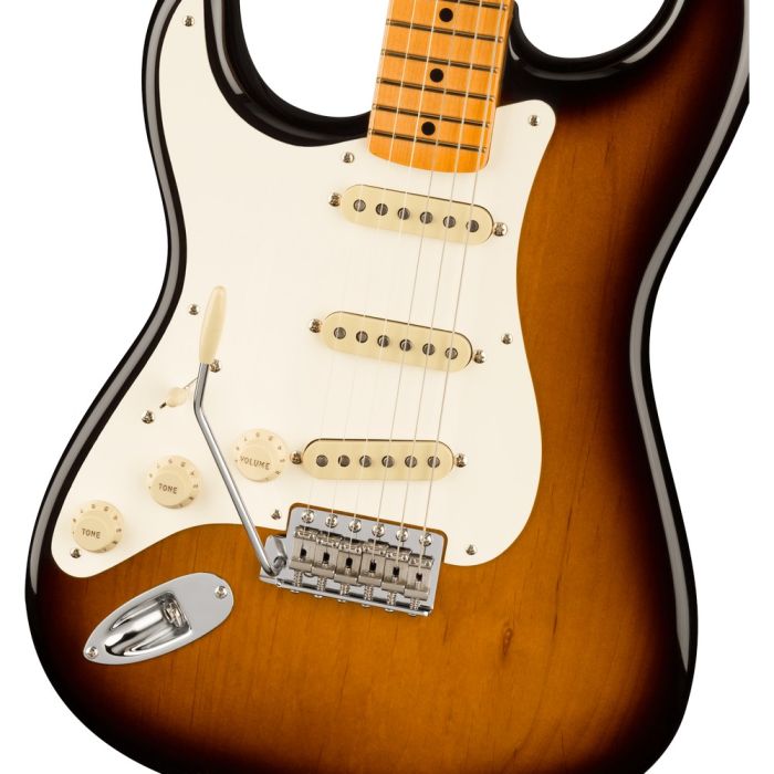 Fender American Vintage Ii 57 Strat Lh Mn 2 Tone Sunburst, body closeup