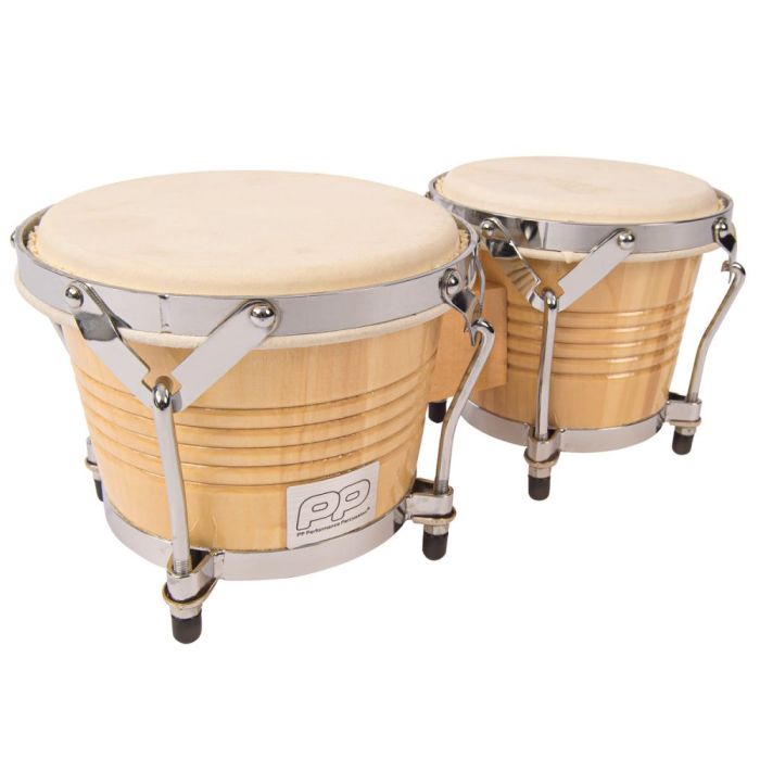 Pp Tunable Bongos Natural Wood Chrome Hardware, front view