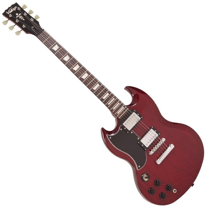 Vintage Vs6 L Hand Guitar Cherry Red, front view