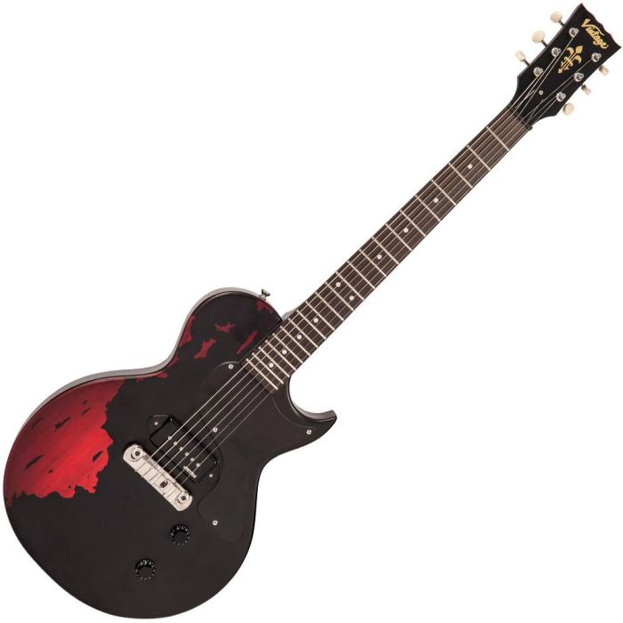 Vintage V120 Icon Distressed Black On Cherry Red, front view