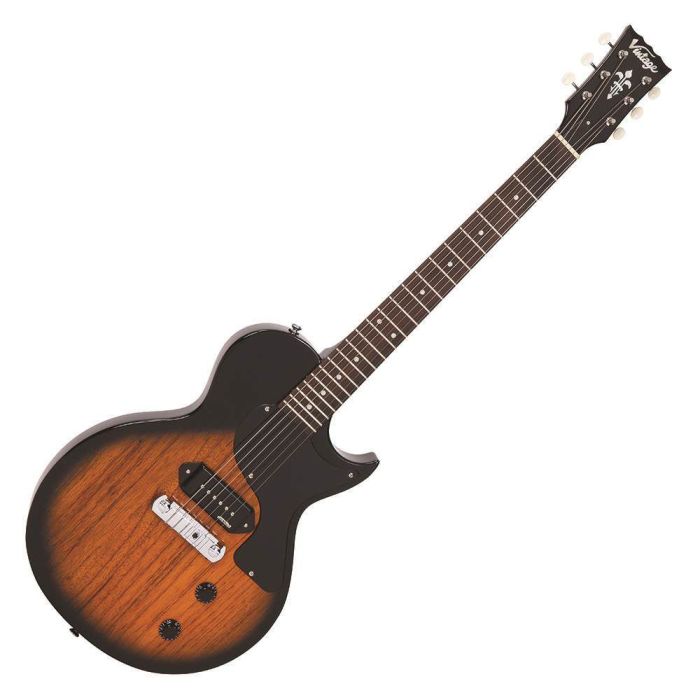 Vintage V120 Electric Guitar Single Cut Two Tone Sunburst, front view