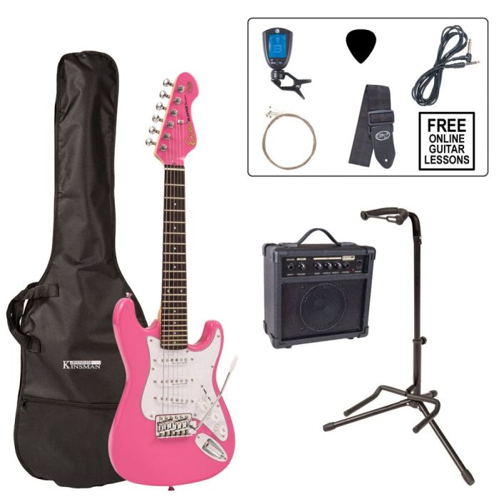 Encore 3 4 Size Electric Guitar Outfit Pink, front view