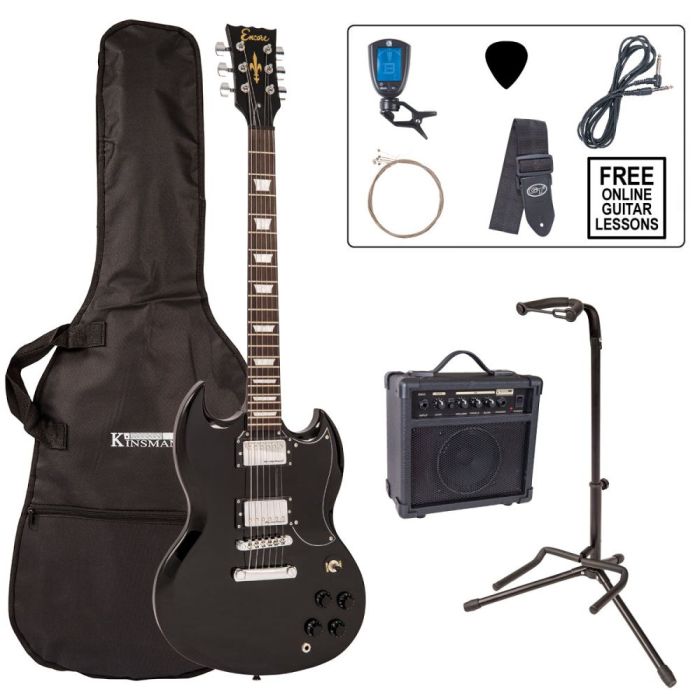 Encore Electric Guitar Outfit Gloss Black, front view