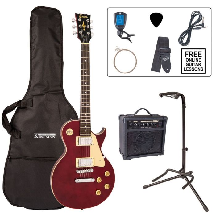 Encore Electric Guitar Outfit Wine Red, front view