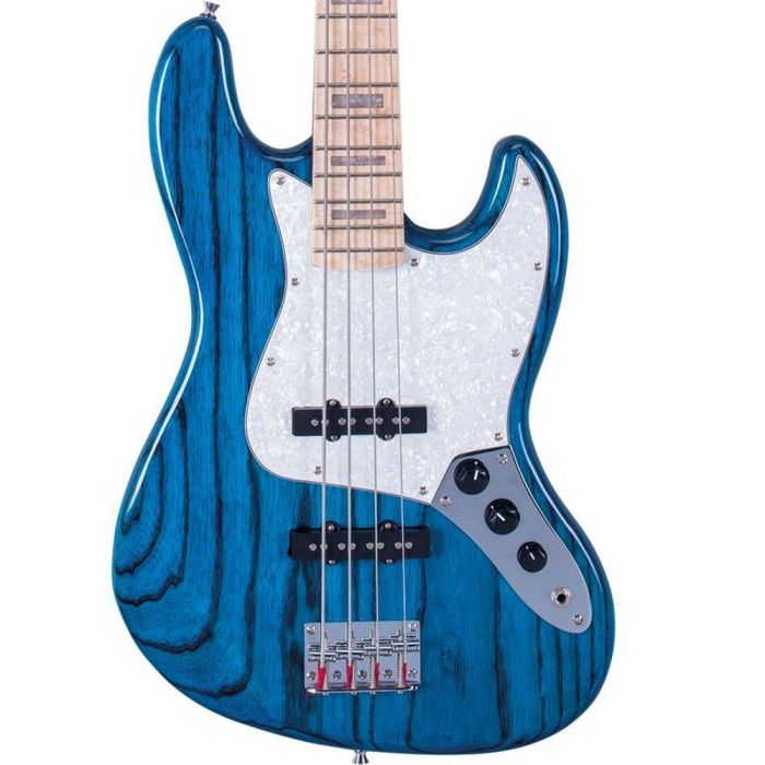 Sx Electric Bass Jb Swamp Ash Transparent Blue Finish, front view