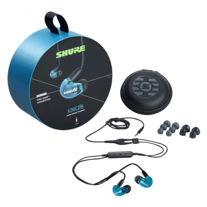 Contents overview of the Shure AONIC 215 Sound Isolating Earphones Blue