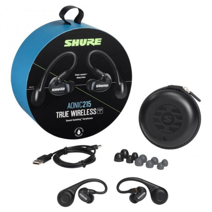 Contents of the Shure AONIC 215 True Wireless Earphones, Black