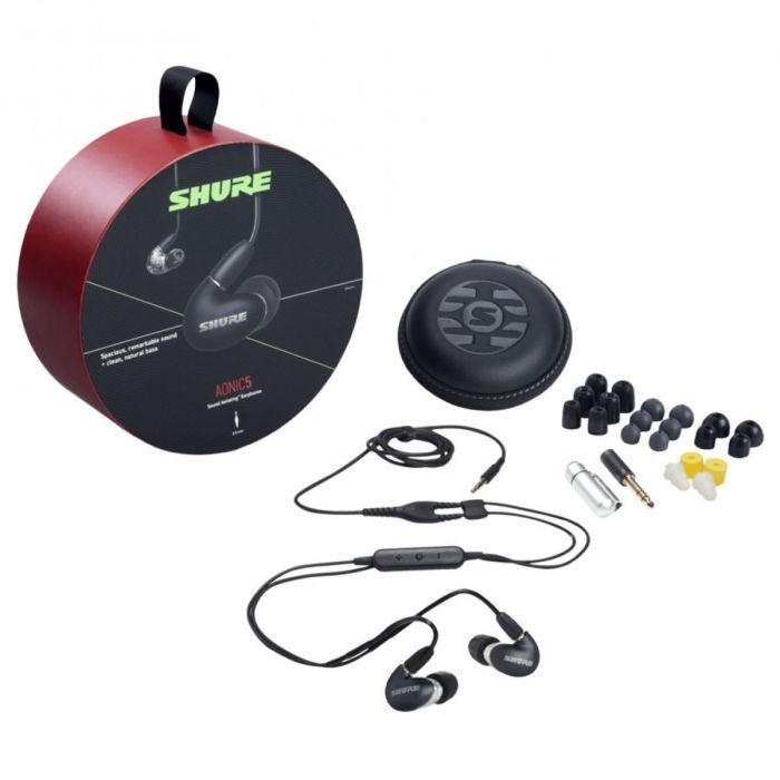 Package overview of the Shure AONIC 5 Sound Isolating Earphones, Black