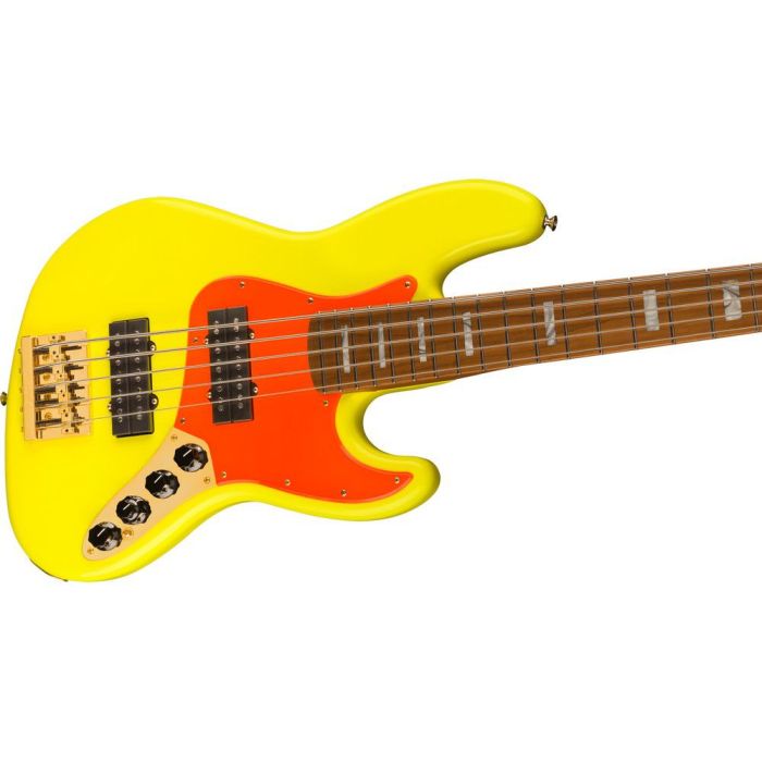 Fender MonoNeon Jazz Bass V, Neon Yellow angled view