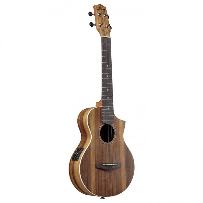 Angled view of the Ibanez UEWT14E-OPN Tenor Ukulele, Open Pore Natural