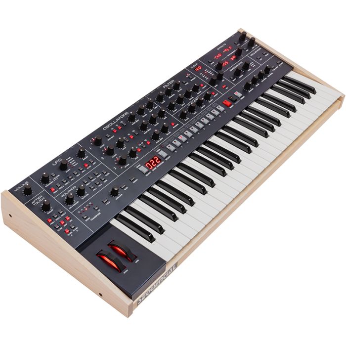 Side angled view of the Sequential Trigon 6  Polyphonic Analogue Synthesiser