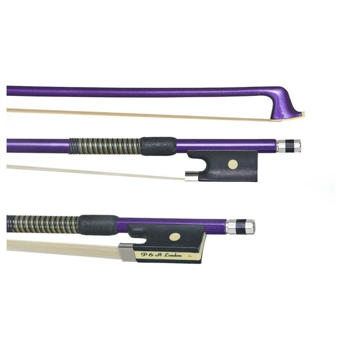 Overview of the P&H Violin Bow Purple Fibreglass Natural Hair 4/4