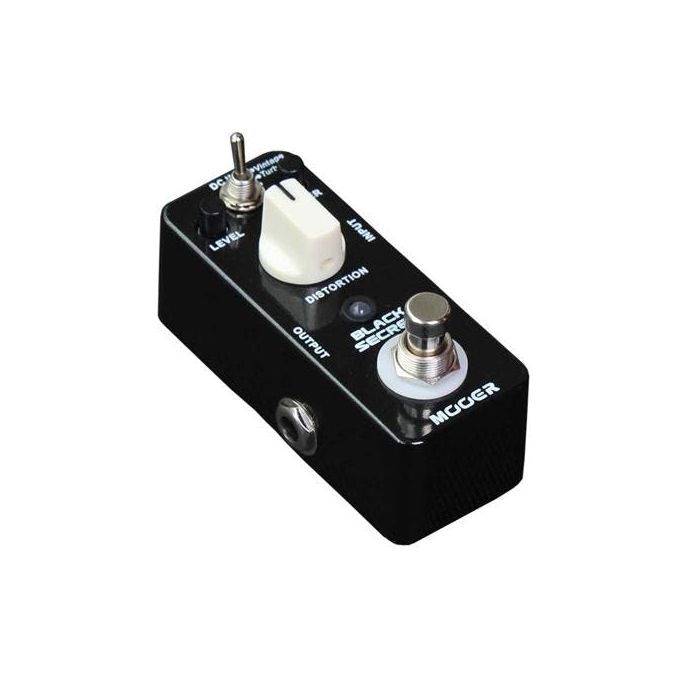 Angled view of the Mooer MDS1 Black Secret Distortion Pedal