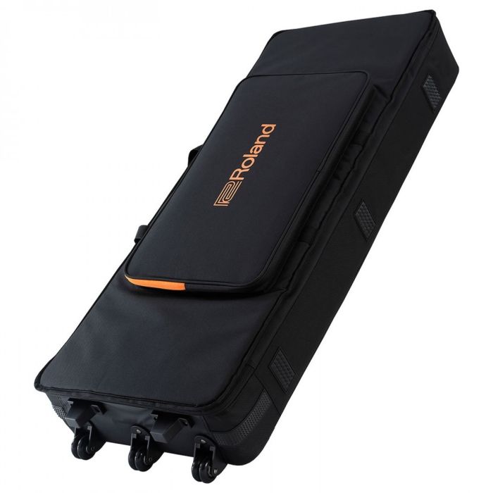 Angled view of the Roland SC-G61W3 Semi Rigid 61-key Keyboard Case with Wheels