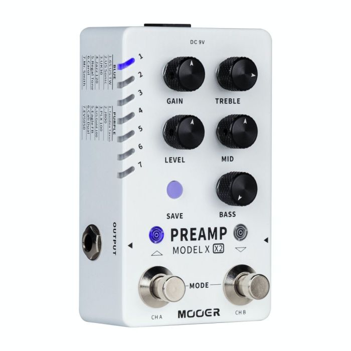 Mooer X2 Series Preamp Model X Pedal angled view