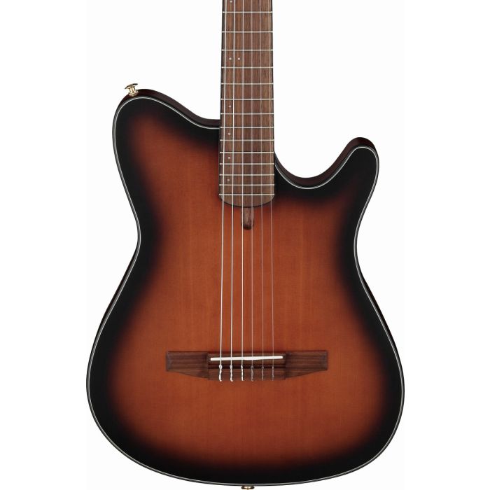 Ibanez FRH10N BSF Brown Sunburst Flat Classical Guitar, body closeup