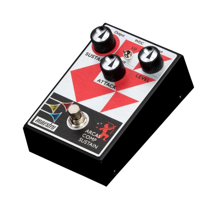 Angled view of the Maestro Arcas Compressor Sustainer Pedal