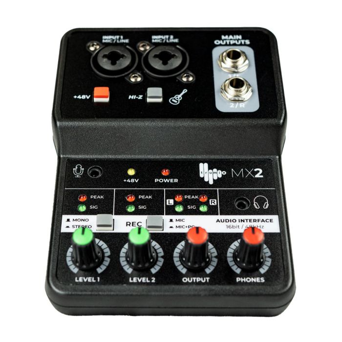 Front angled view of the Trumix MX2 2-Channel USB Mixer
