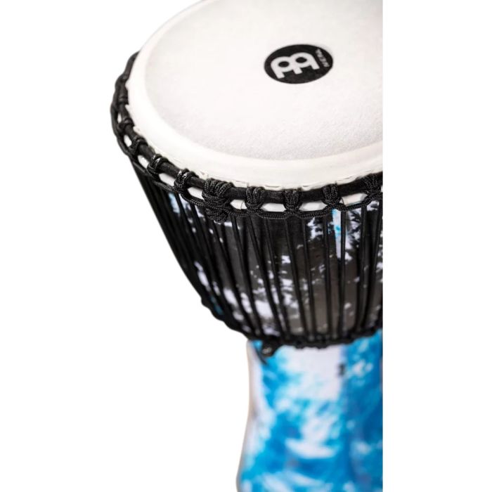 Meinl 12" Rope Tuned Travel Series Djembe Galactic Blue Tie Dye top angle