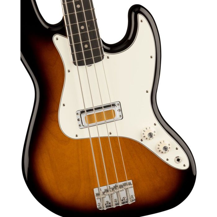 Fender Gold Foil Jazz Bass EB 2 Tone Sunburst, body closeup