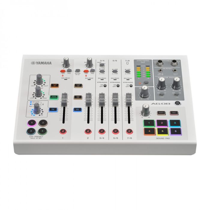 Yamaha AG08 Streaming Mixing Desk, White Front