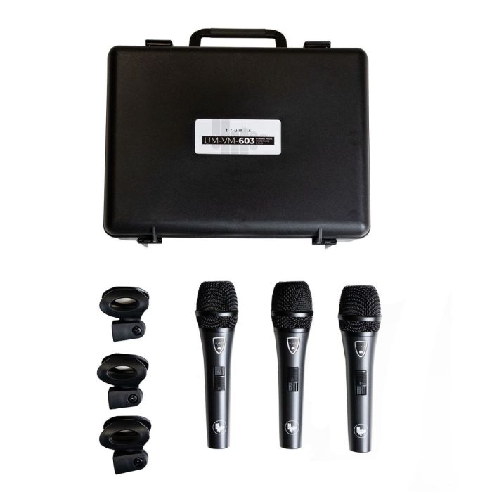 Trumix UM-VM-603 Dynamic Vocal Mic 3 Pack In Case Contents