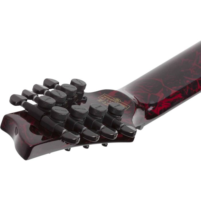 Schecter C-8 MS Silver Mountain Blood Moon headstock back