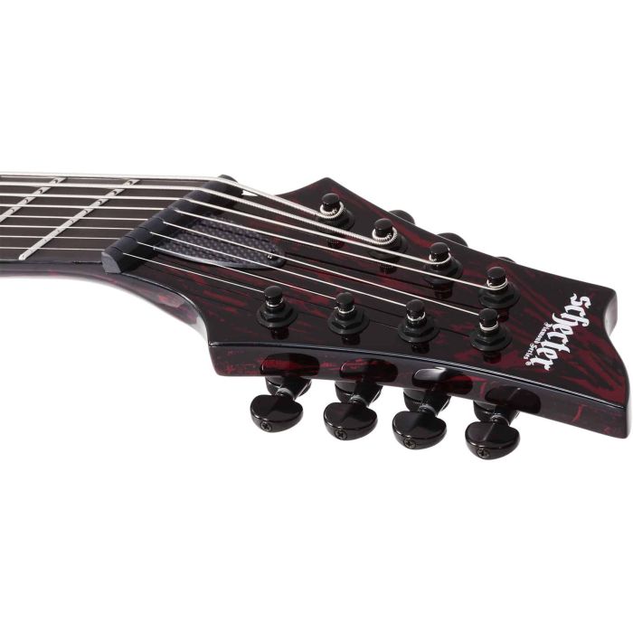 Schecter C-8 MS Silver Mountain Blood Moon headstock front
