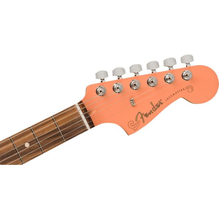 Fender FSR Player Jazzmaster Guitar, Pacific Peach headstock front