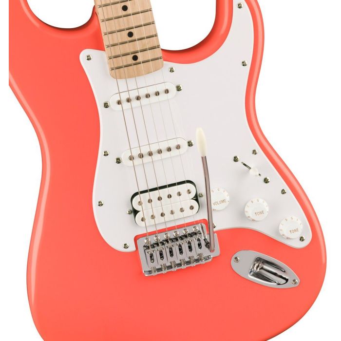 Squier Sonic Stratocaster Hss MN Tahitian Coral, body closeup