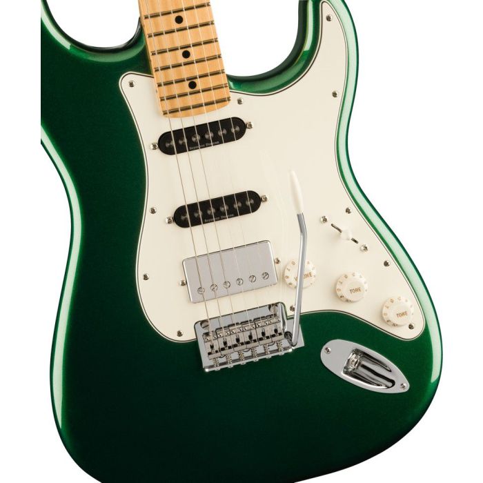 Fender FSR Player Stratocaster HSS MN, British Racing Green body closeup