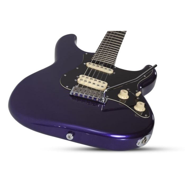 Schecter MV-6 Multi Voice Electric Guitar, Metallic Purple body closeup