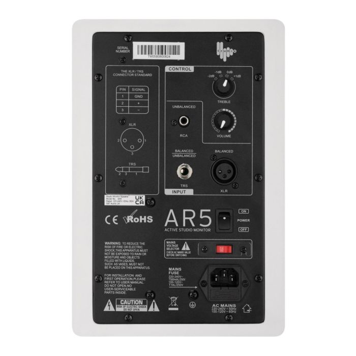 TruMix AR5 Active Studio Monitor - White (single) rear view
