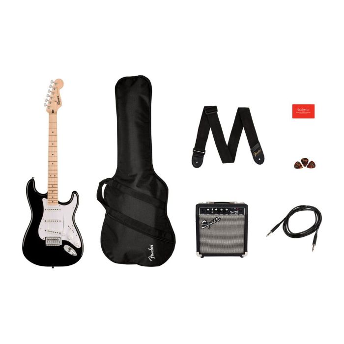 Squier Sonic Stratocaster Pack MN, Black front view