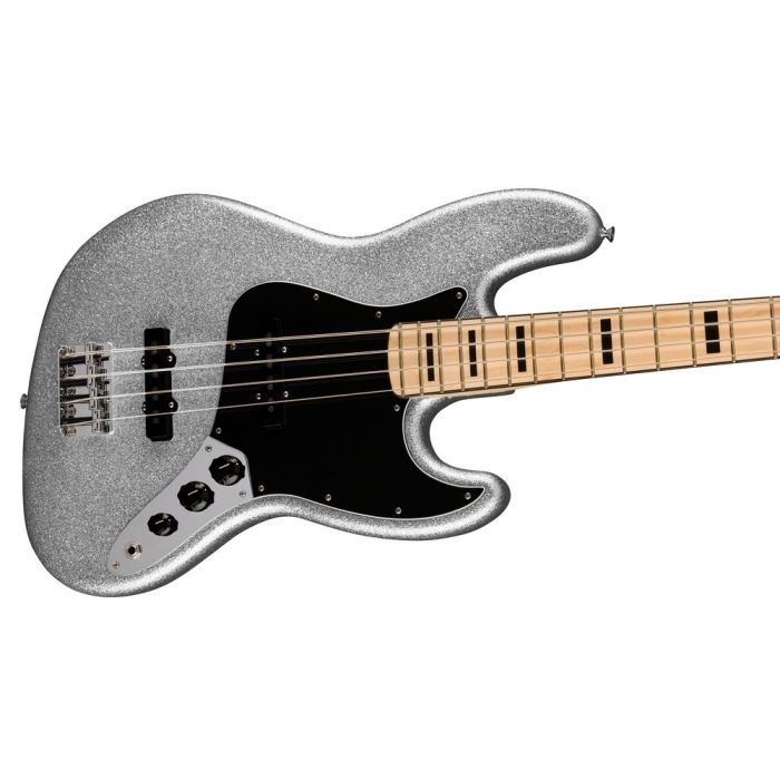 Fender Ltd Edition Mikey Way Jazz Bass MN, Silver Sparkle angled view