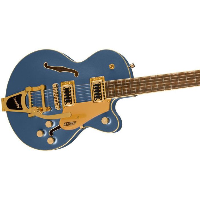 Gretsch G5655TG Electromatic Center Block Jr Single Cut w Bigsby and GHW IL Cerulean Smoke, angled closeup view