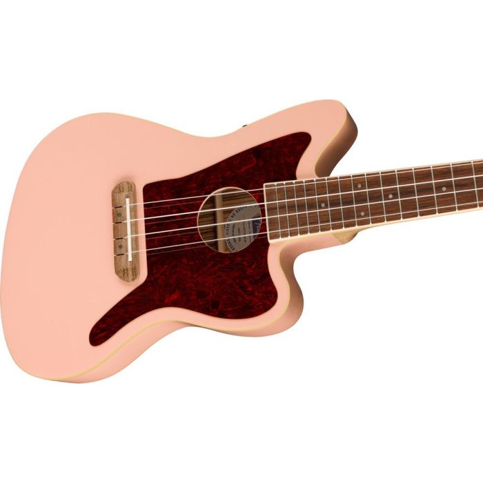 Fender Fullerton Jazzmaster Uke WN TSPG Shell Pink, body closeup