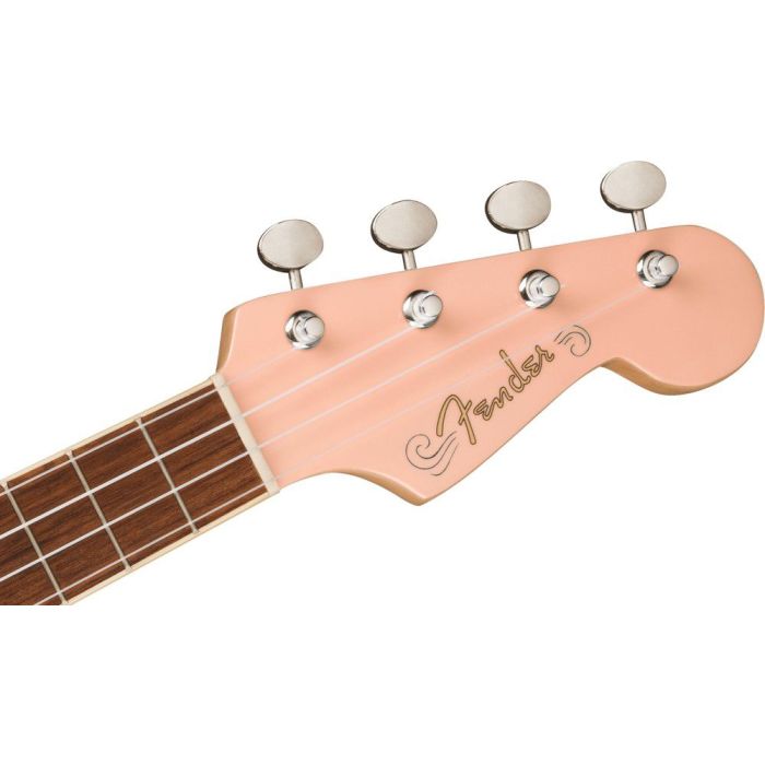 Fender Fullerton Jazzmaster Uke WN TSPG Shell Pink, headstock front
