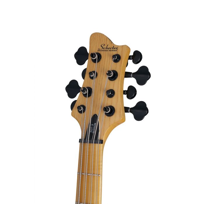 Schecter Riot Session 8 in Aged Natural Satin Headstock