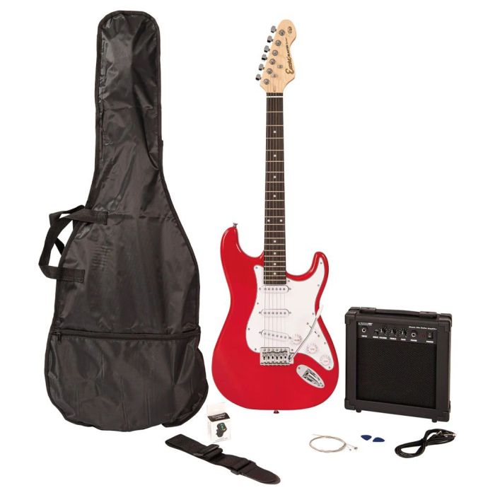 Encore E60 Blaster Electric Guitar Pack, Gloss Red front view