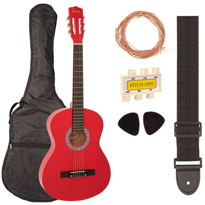 Encore Full-Size Classic Guitar Starter Pack, Red front view