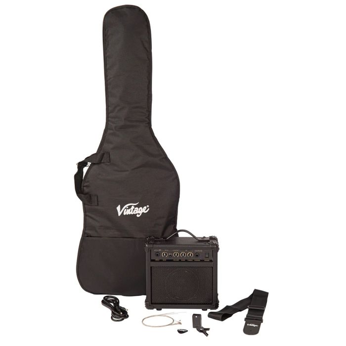 Vintage V20 Coaster Electric Guitar Pack - 3 Tone Sunburst case and accessories