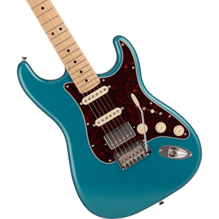 Fender MIJ Hybrid II Stratocaster HSS, Rev Tele Head, Ocean Turquoise Metallic body closeup
